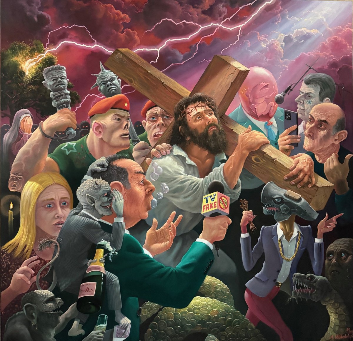 Surrealistic Portrait Oil Painting By Alexander Mikhalchyk, 39 X 39, The Way., Original Artwork