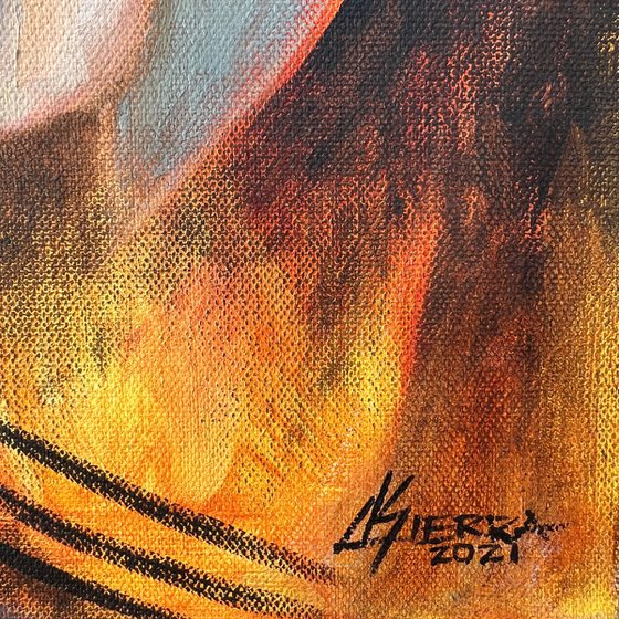 Cubist Flutist Art — Musician in Warm Hues