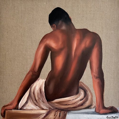 Nude Male Figure - Erotic Naked Black Man Painting by Daria Gerasimova