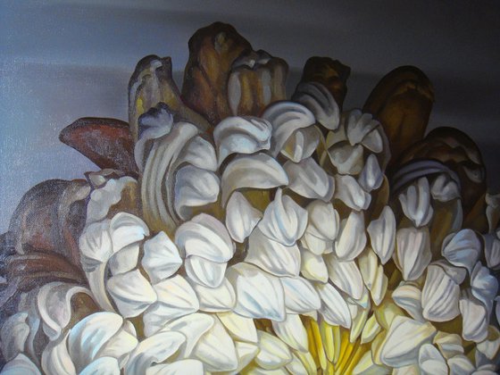 40" White Flower/ Large Floral Oil Painting on canvas