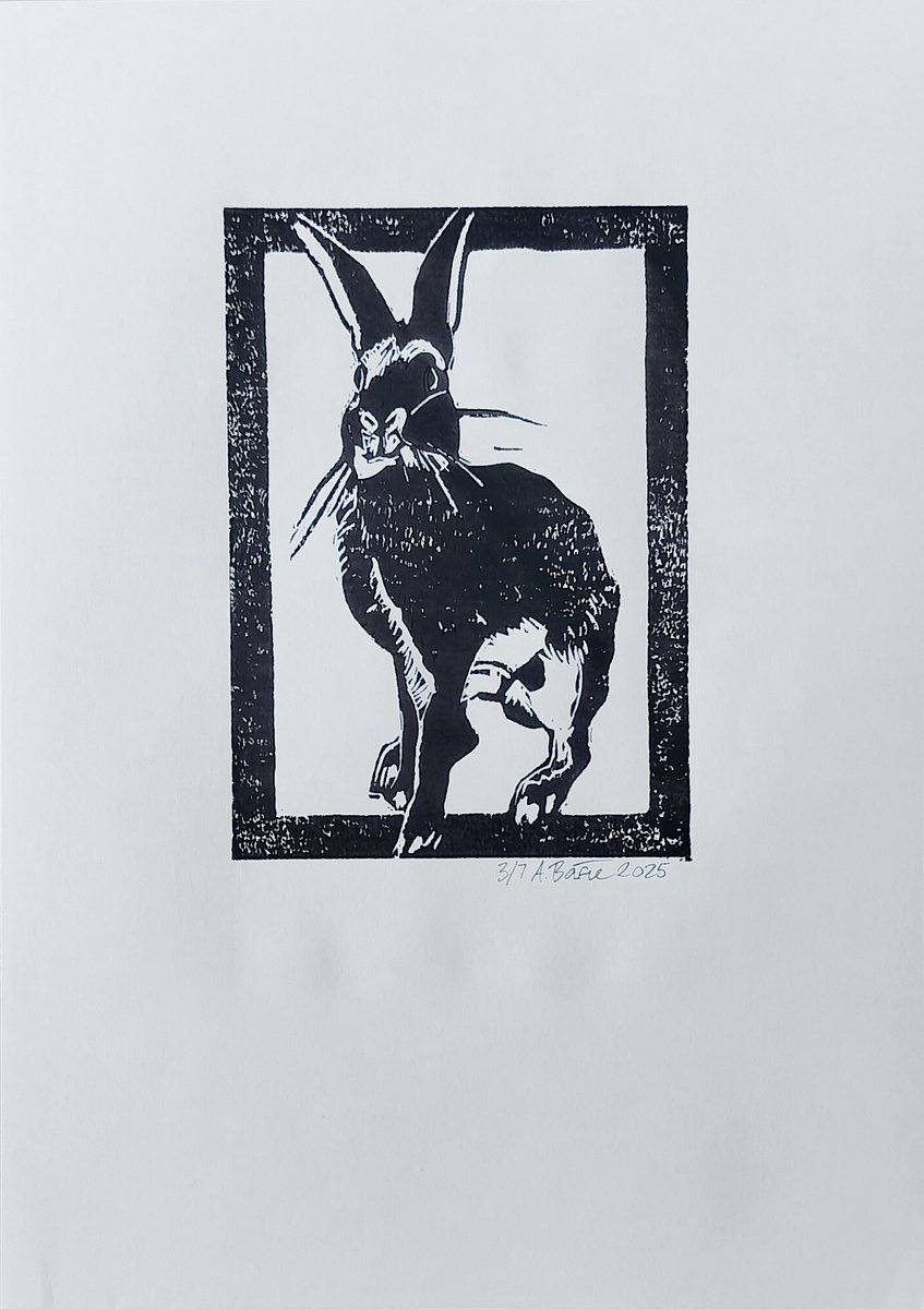 Expressive Animal Linocut By Aleksandar Basic, 12 X 17, Rabbit 3/7, Original Artwork