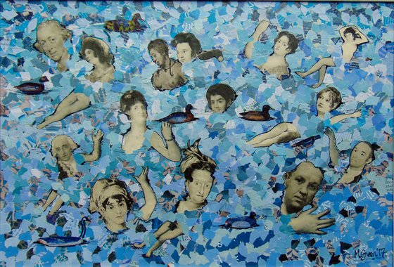 "Victorian Bathers" - torn paper collage