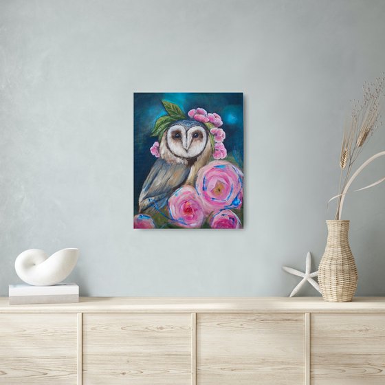 Owl With Roses