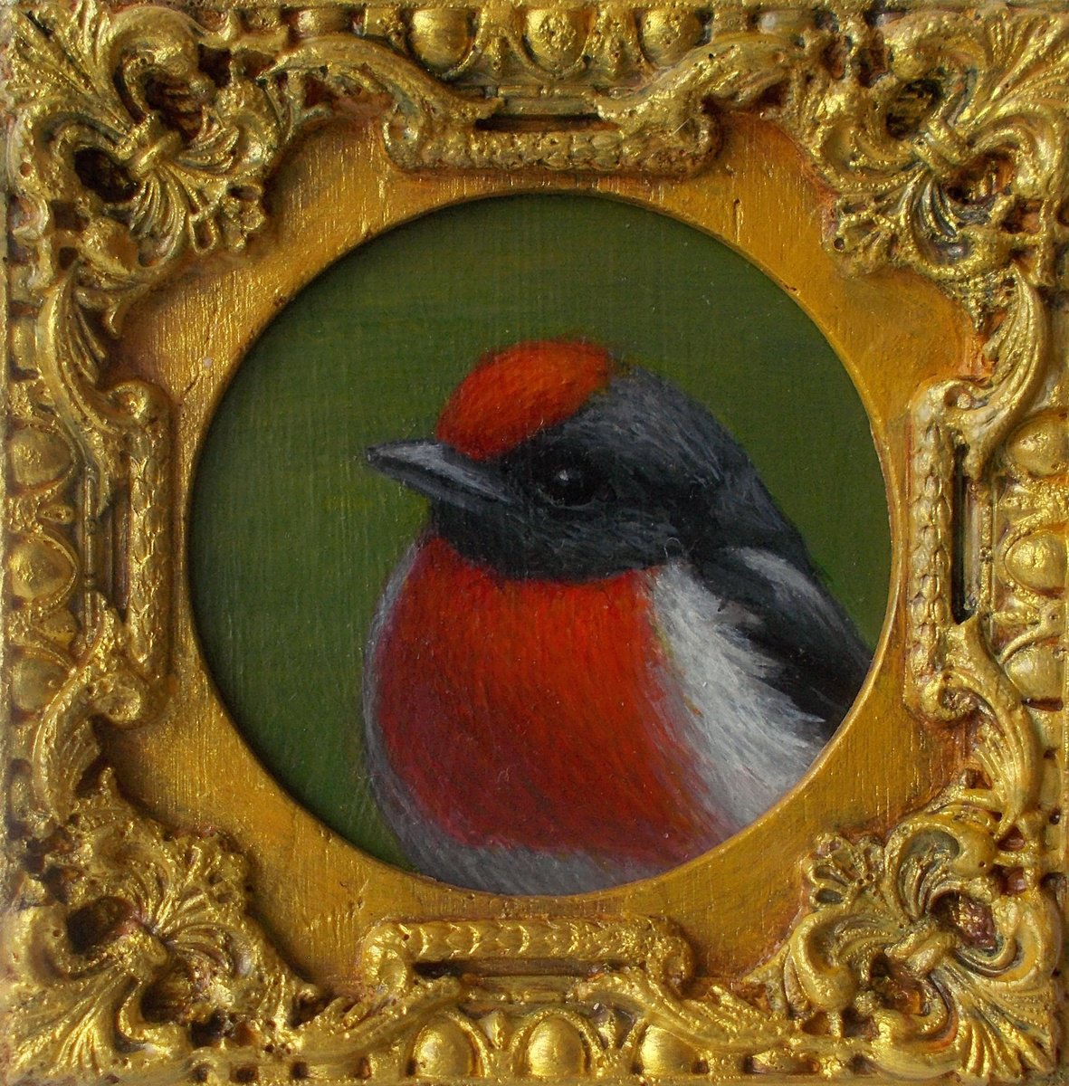 Small bird painting in frame by Tatyana Mironova