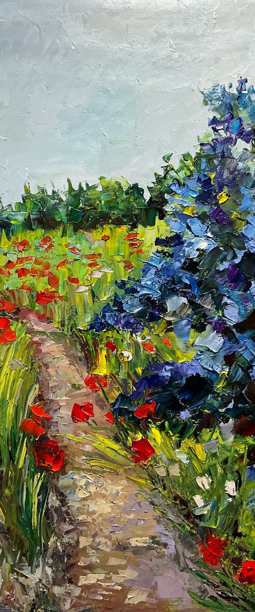 Lilac valley with popies 1 by Mariia Hyhar