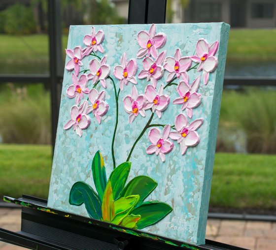 Winter Orchid II- Impressionist Flower Painting, Palette Knife Art