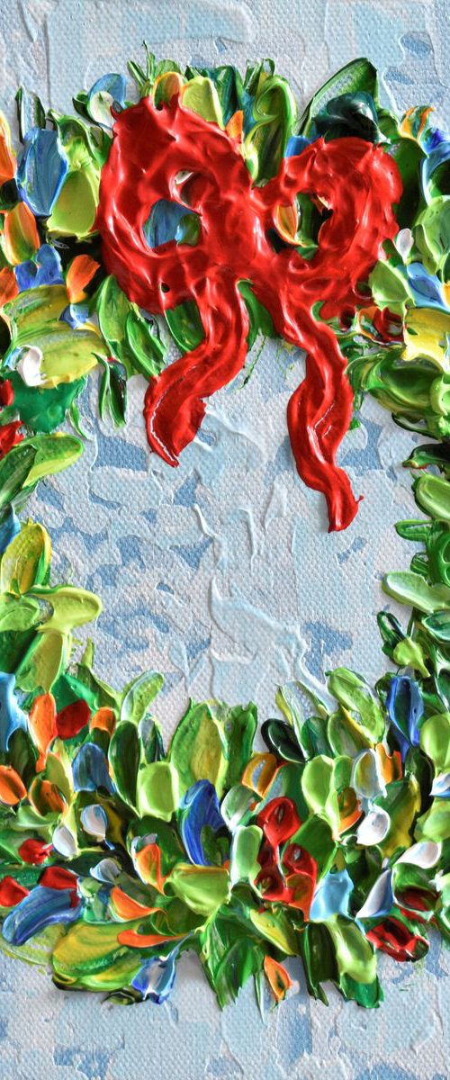 Christmas Wreath on Blue by Olga Tkachyk