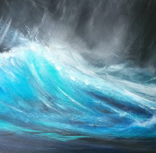 Pure Surf 7- Surf, Wave Art, Seascape, Storm, Teal by Mel Graham