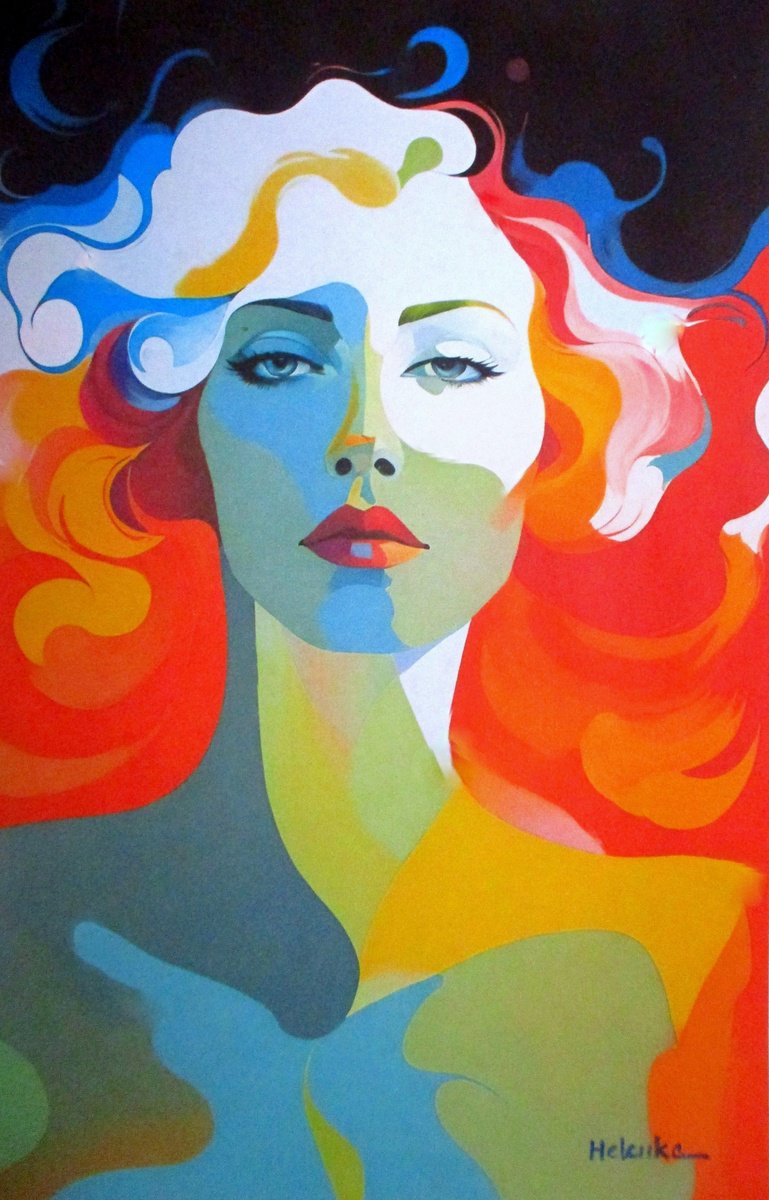 Expressive Portrait Acrylic Painting By Helena Wierzbicki, 20 X 32, Timeless Muse, Original Artwork