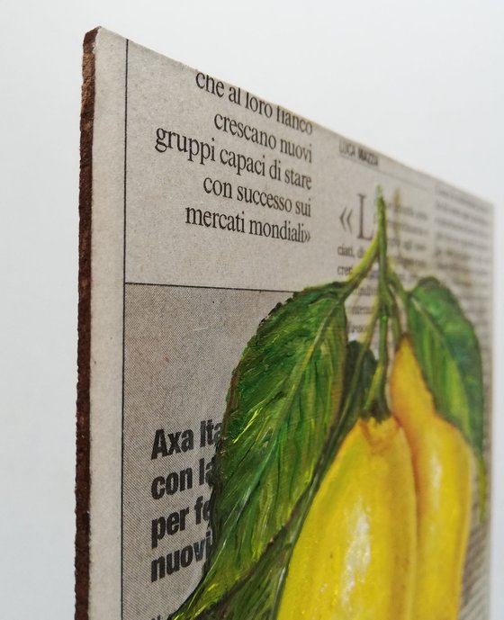 "Leafy Lemons on Newspaper"