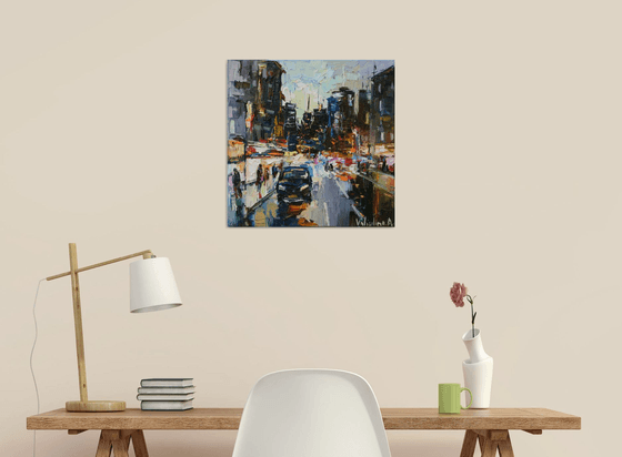 Night City Street #2 - Original urban landscape painting