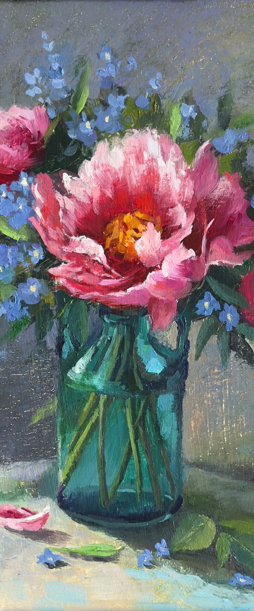 Peonies in Blue Light by Ling Strube