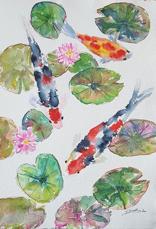 Koi fish in the pond by Silvia Flores Vitiello