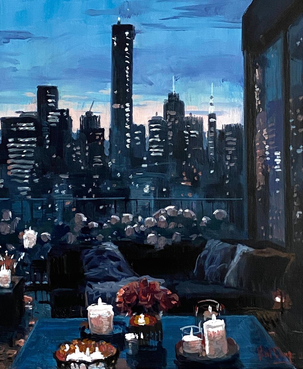 Impressionistic Cityscapes Acrylic Painting By Paul Cheng, 20 X 24", Glimmers Of The Night, Ny, Original Artwork