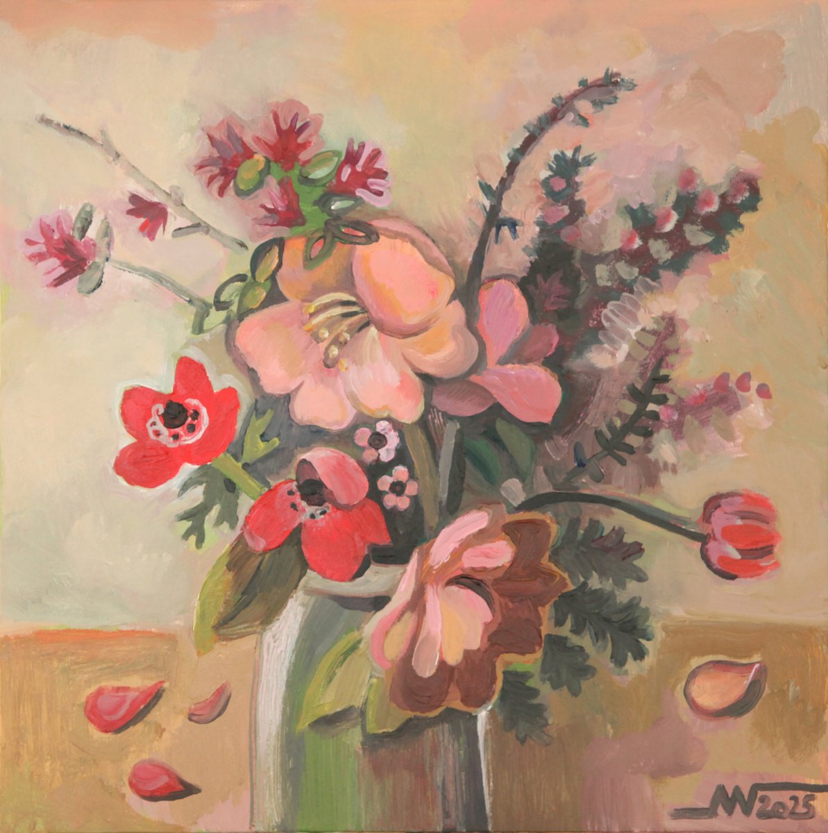 Botanical Acrylic Painting By Marina Gorkaeva, 16 X 16", Flowers, Original Artwork