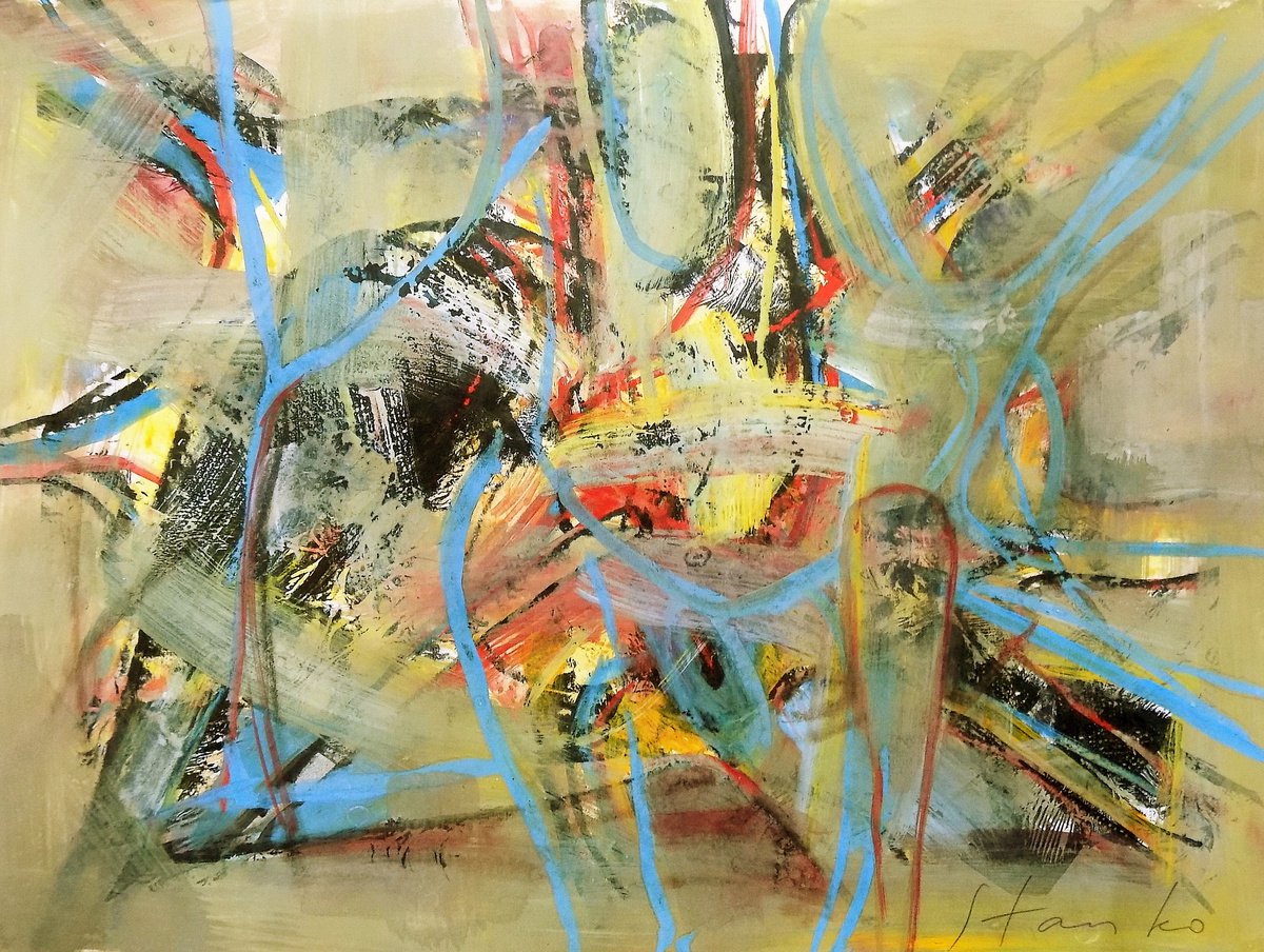 Abstract Acrylic Painting By Stanislav Bojankov, 28 X 20", Improvisation-Lxxviii, Original Artwork