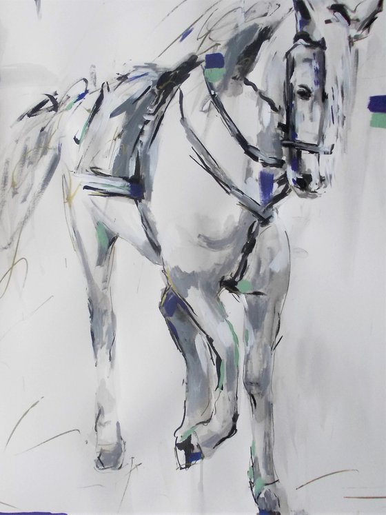 Gorgeous II -Mixed Media  Painting on Paper-Horse Painting on Paper