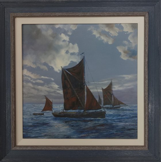 THAMES SAILING BARGES IN THE MOONLIGHT