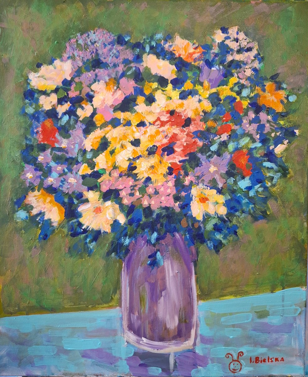 Impressionistic Botanical Acrylic Painting By One Air Art Studio, 20 X 24", Flowers, Original Artwork