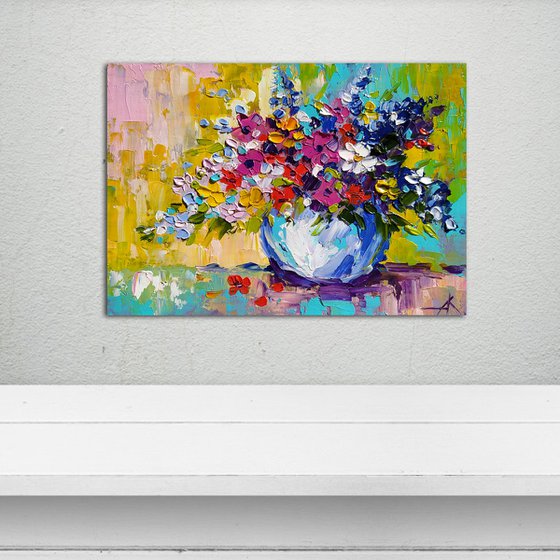 Flowers for you - small painting, oil painting, flowers, bouquet, gift idea, gift, flowers oil painting