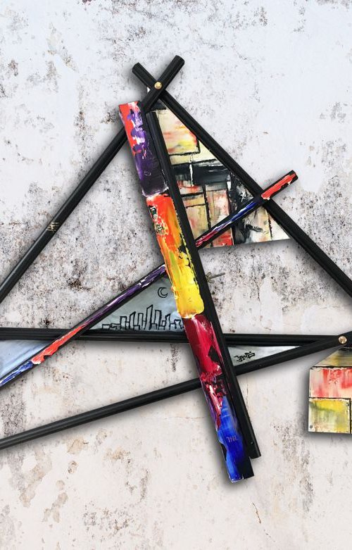 "Still Here" - Original PMS Mixed Media Wall Sculptural Painting Wood and Fabric - 43 x 28 x 2.5 inches by Preston M. Smith (PMS)