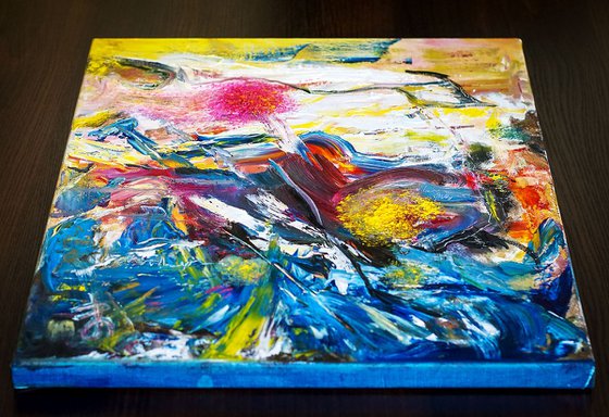 Slony. Colorful Abstract Expressive Oil Painting by Retne. Signed, Handmade.