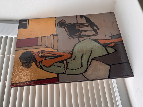 Spying on Neighbors — 16x16in Original Art