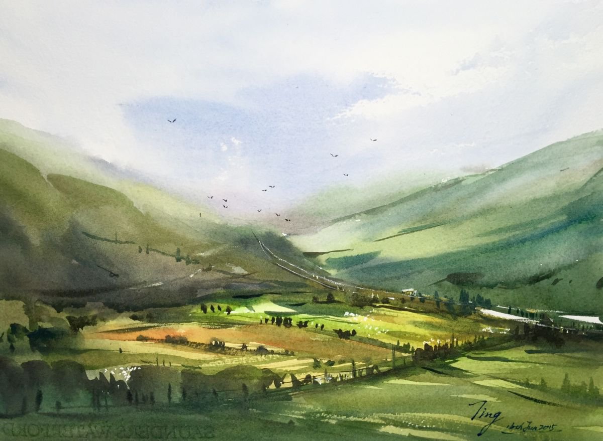 Impressionistic Landscape Watercolour By Jing Chen, 15 X 11, Summer 2, Original Artwork