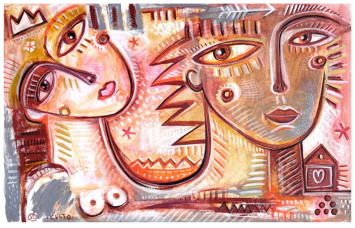 Impressionistic Animal Acrylic Painting By Daria Kusto, 32 X 21, In The Pink Light, Original Artwork