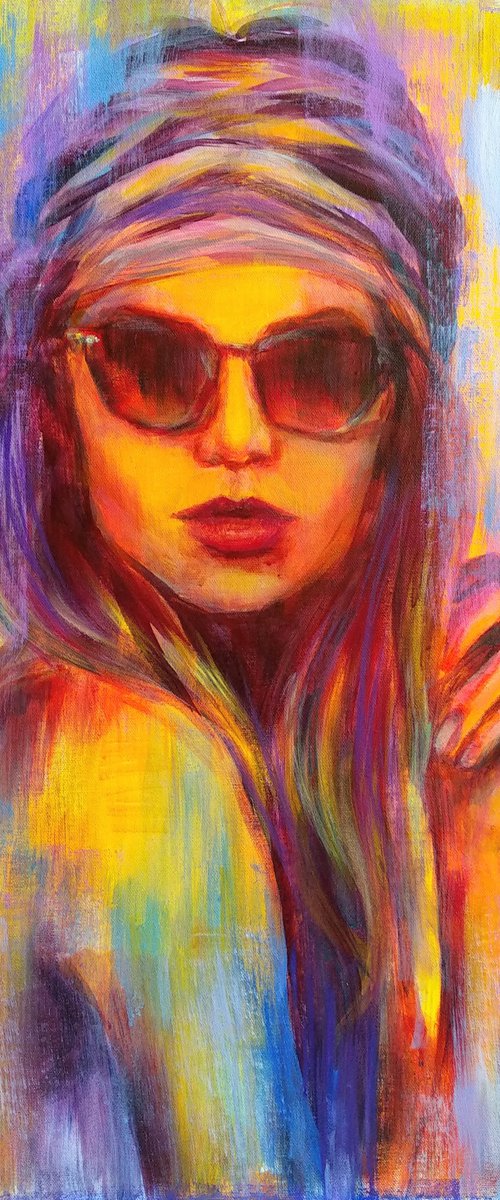 Summertime Beautiful Woman Expressive Portrait Modern Art by Anastasia Art Line