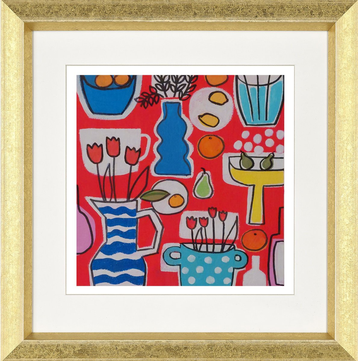 Naive Acrylic Painting , Red Still Life Ix By Jan Rippingham, 12 X 13, Artwork For Sale On Artfinder