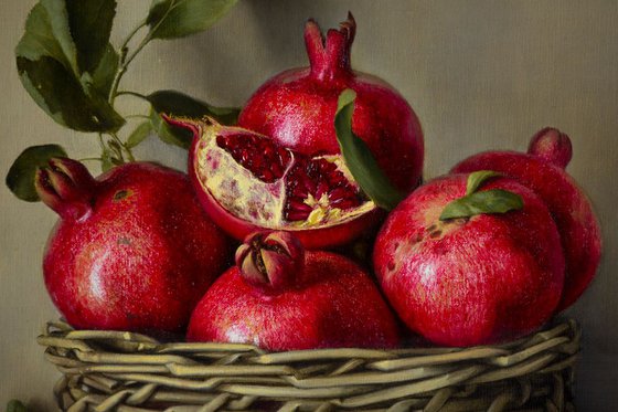 Wild pomegranates, 60x80cm, oil on canvas, 2018, original classic still life, Syuzanna Tarverdyan