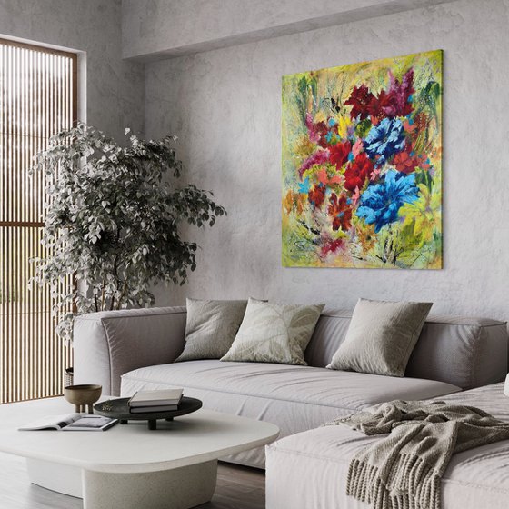 "A Kaleidoscope of Blossoms" from "Colours of Summer" collection, XXL abstract flower painting