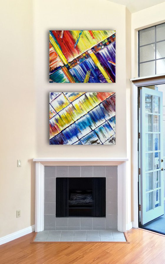 "Build Me Something" - Special Price + FREE USA SHIPPING - Original Large PMS Abstract Diptych Oil Paintings On Canvas - 30" x 48"