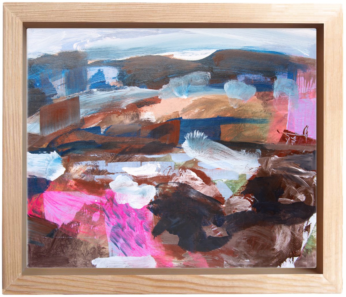 Abstract Landscape Acrylic Painting By Elizabeth Anne Fox, 21 X 17, Carbon Pink, Original Artwork