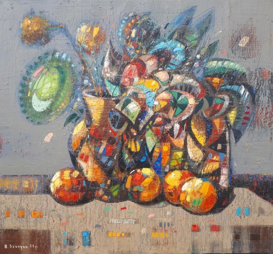 Abstract Still life  (45x50cm, oil painting, ready to hang)