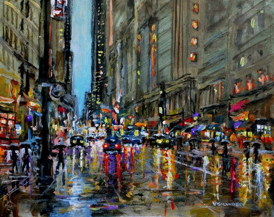 New York City streets in rain