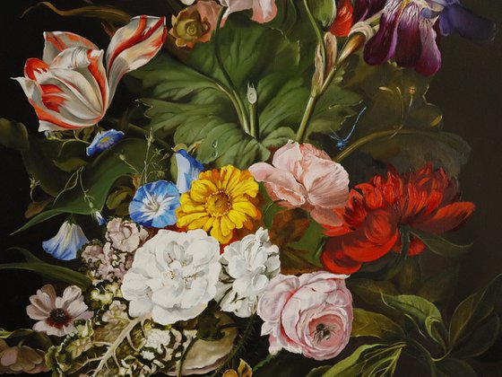 Dark Floral Still Life with Tulips