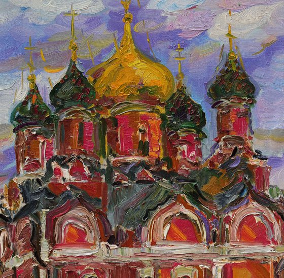 MOSCOW. CHURCH ON VARVARKA STREE - Cityscape, original painting, Russia, Russian church, orthodox, red, impressionism, interior art home decor, Christmas gift