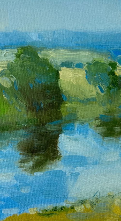 Summer Lake, Original oil painting, Handmade artwork, One of a kind by Vahe Yeremyan