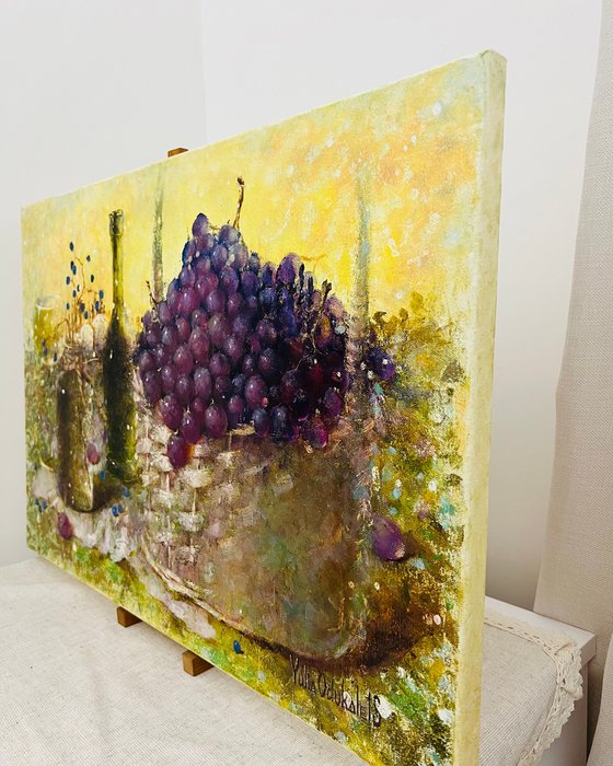 Still Life bottle grape basket