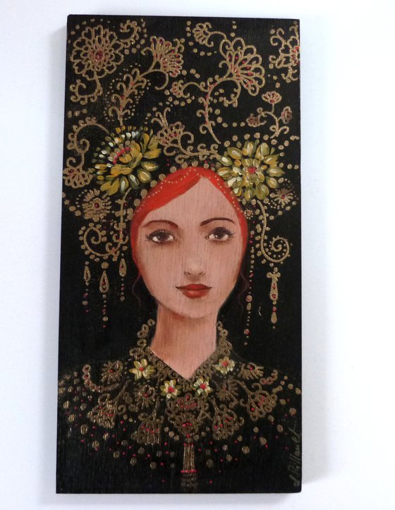 Golden secrets 15 x 30 cm on wood.