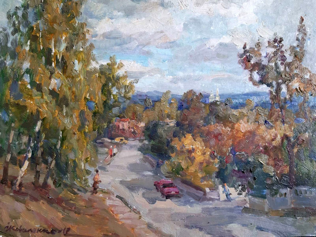 Impressionistic Landscape Oil Painting By Ivan Kovalenko, 20 X 15, Bustle Of The City, Original Artwork