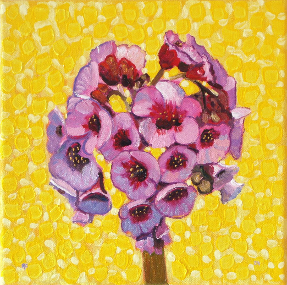 Botanical Oil Painting By Richard Gibson, 8 X 8", Bergenia Stem, Original Artwork