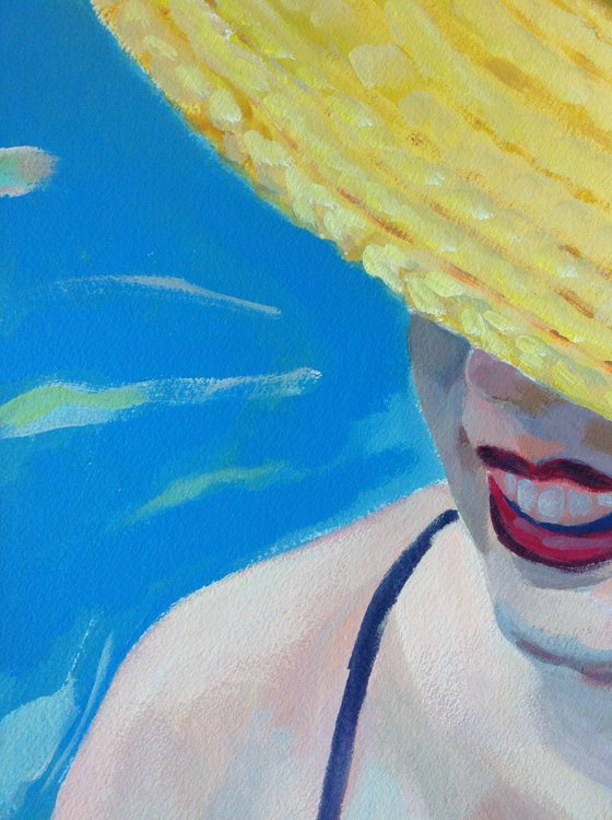 With my hat at the pool