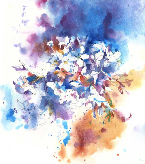 Original watercolor painting "Thousand Shades of Hydrangea Flowers"