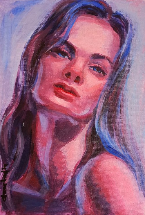 Original acrylic painting Blue Series Woman Portrait III by Anastasia Art Line