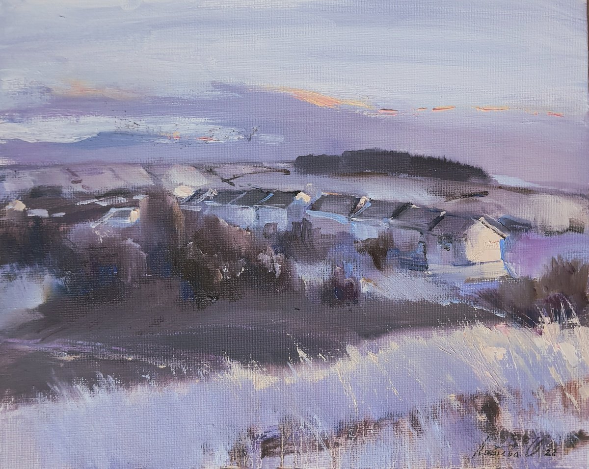 Impressionistic Landscape Oil Painting By Olha Laptieva, 12 X 9", Sanquhar In Winter, Original Artwork