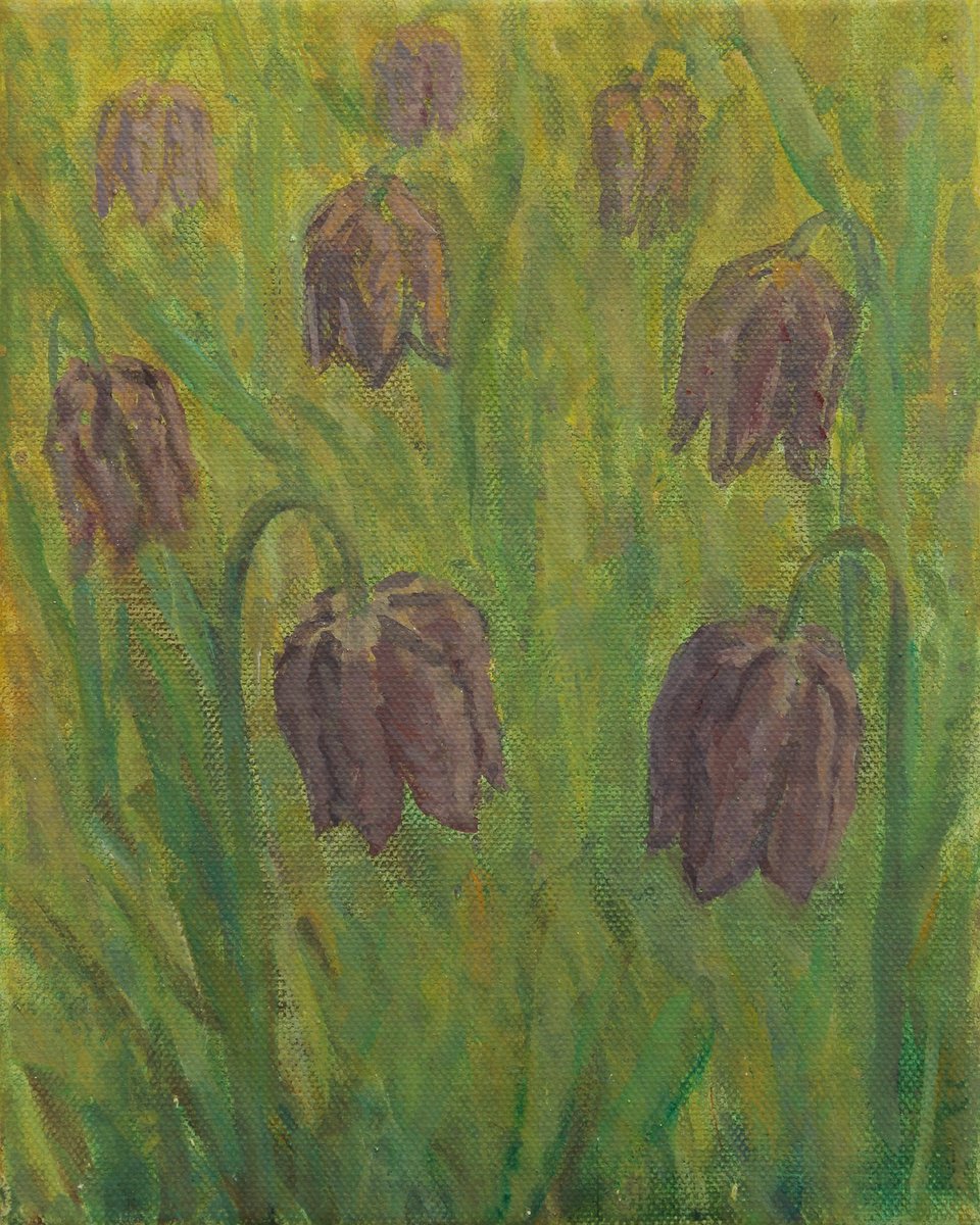 Swamp Tulips in the Grass II, 2018, acrylic on canvas, 25 x 20 cm by Alenka Koderman