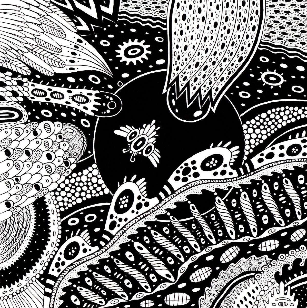 Surrealistic Botanical Ink Drawing By Veronika Demenko, 8 X 8", Other Worlds N.3 - Sunset, Original Artwork